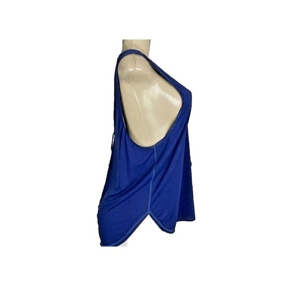 Vimmia L Blue Pin Dot Mesh Scoop Neck Low V-Backline Curved Hem Wicking Tank Top - Picture 3 of 6